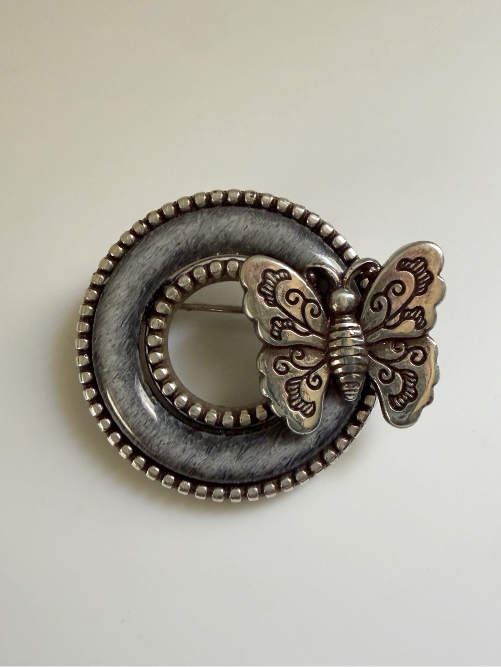 Vintage Brighton Butterfly Round Enamel Wreath Brooch Pin C Clasp